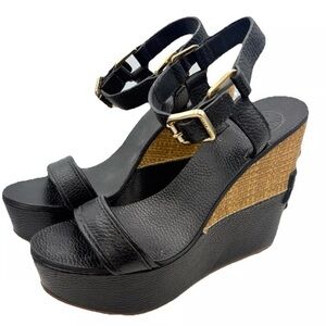 Tory Burch Carlee Wedge Platform Sandal Woven Rafia Size 7
